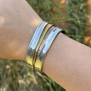 Vintage Alpaca Mexico Tri-Color Cuff Bracelet Wide Layered Design 6.75”